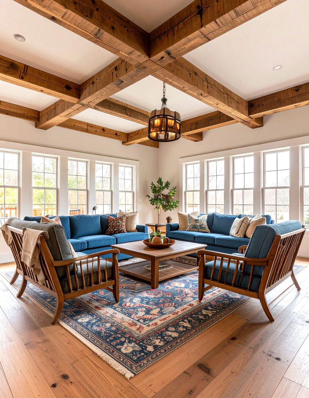 Traditional Colonial Living Room with Box Beam Construction - 24 Exposed Beam Living Room Ideas