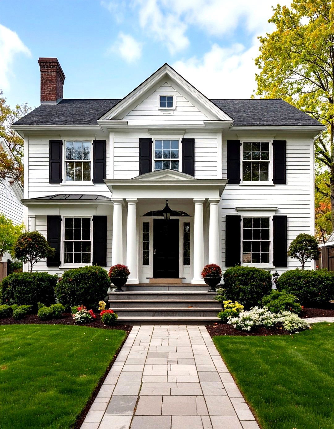 Traditional Colonial with Black Window Trim - 24 single story white house black trim