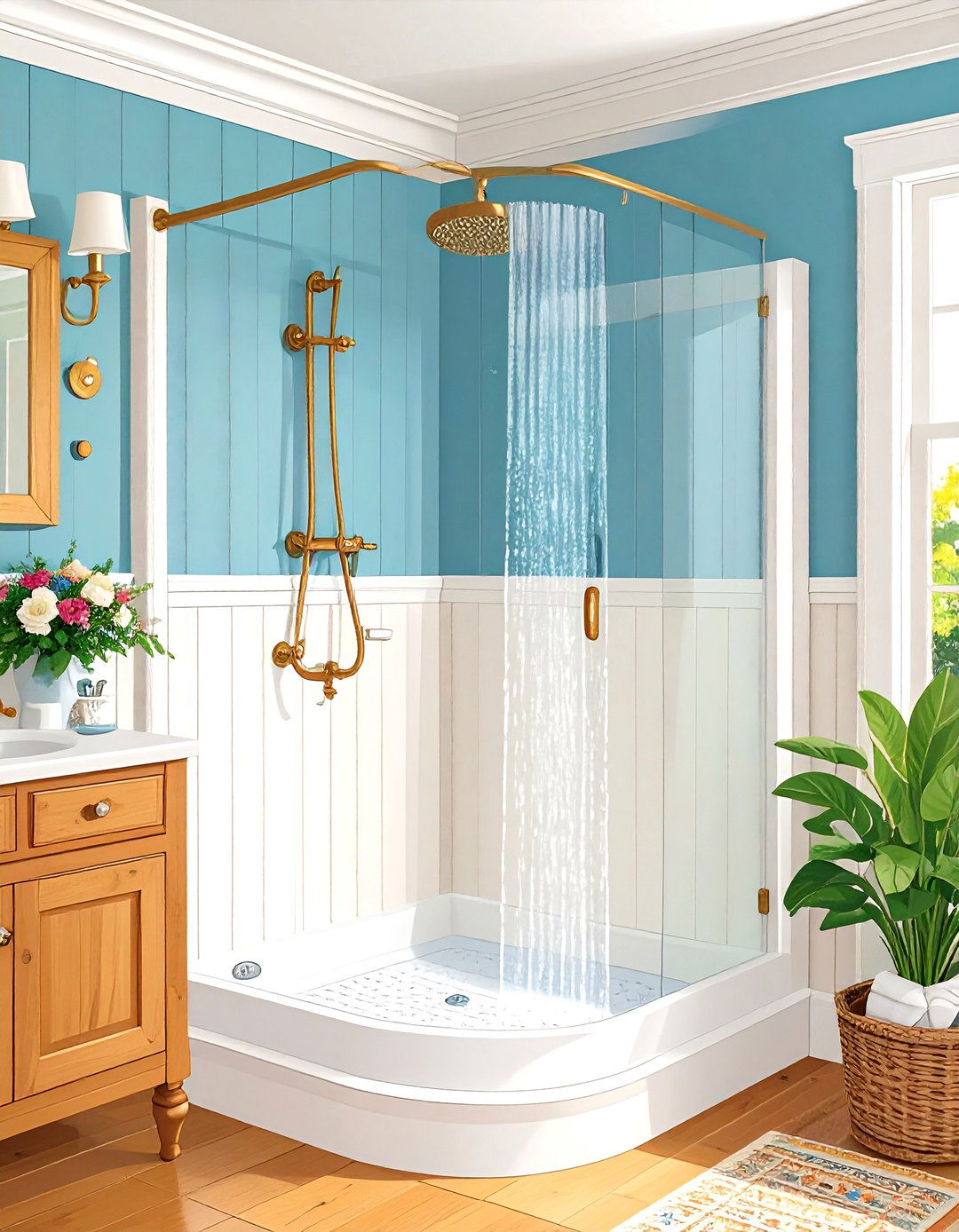 Traditional Corner Shower with Wainscoting - 24 Corner Shower Ideas