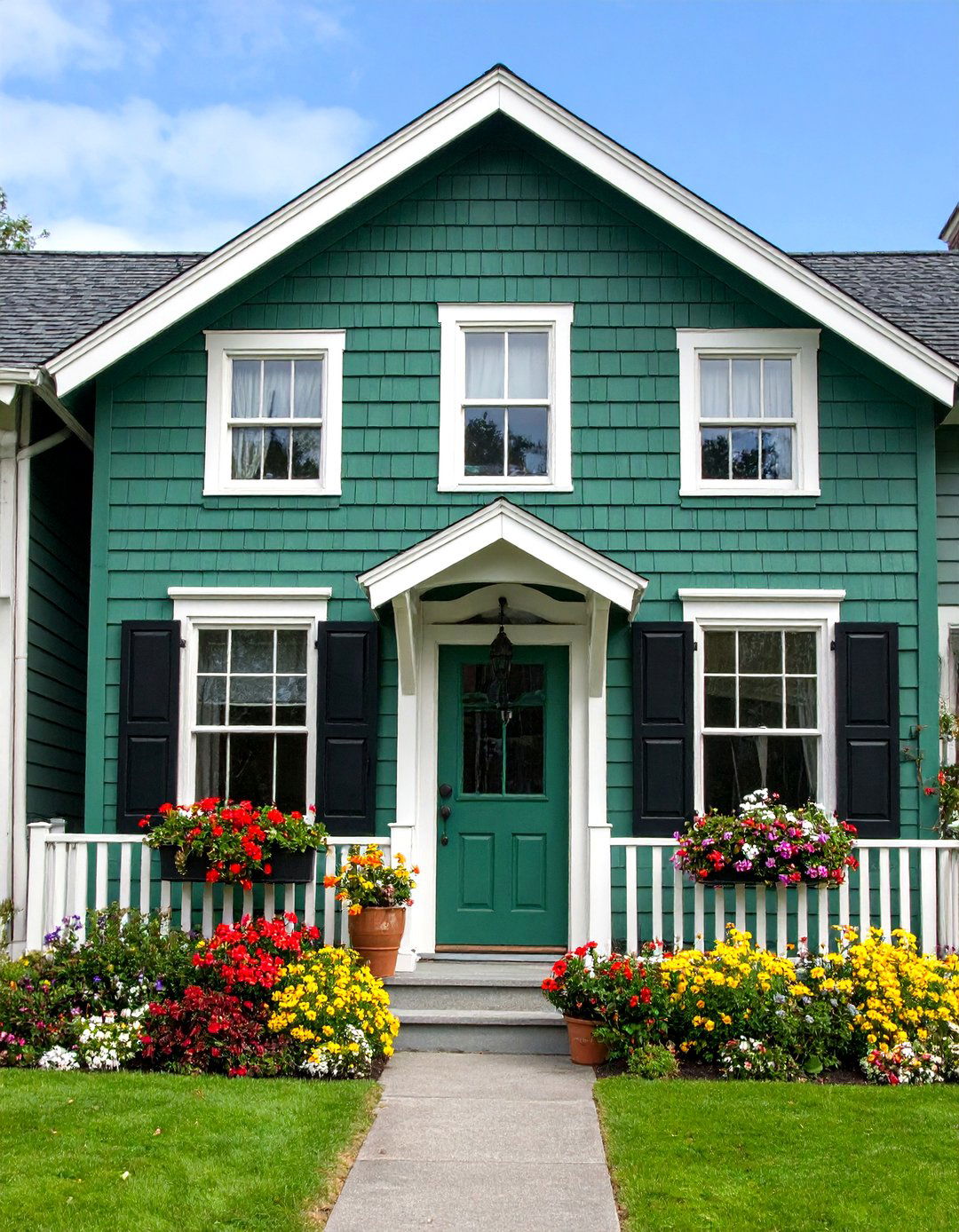 Traditional Cottage Forest Green Design - 24 Forest Green House With Black Trim