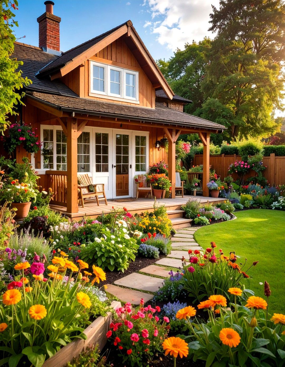 Traditional Cottage Sunroom with Flower Garden Deck - 24 Sunroom and Deck Combo Ideas