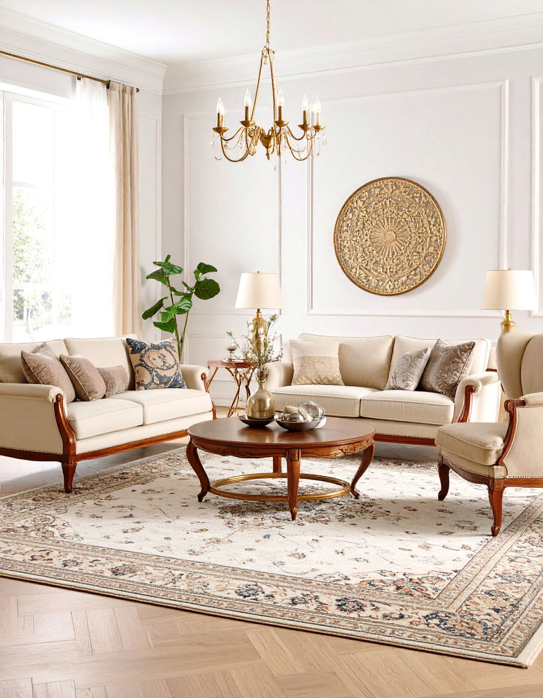 Traditional Cream Couch with Classic Elegance