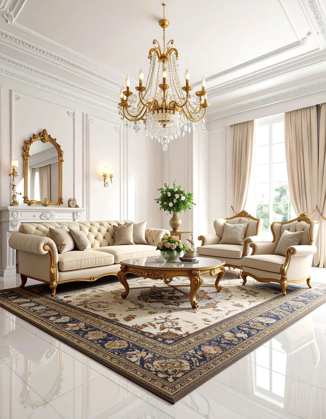 Traditional Elegance Living Space - 24 Cream and Gold Living Room Ideas