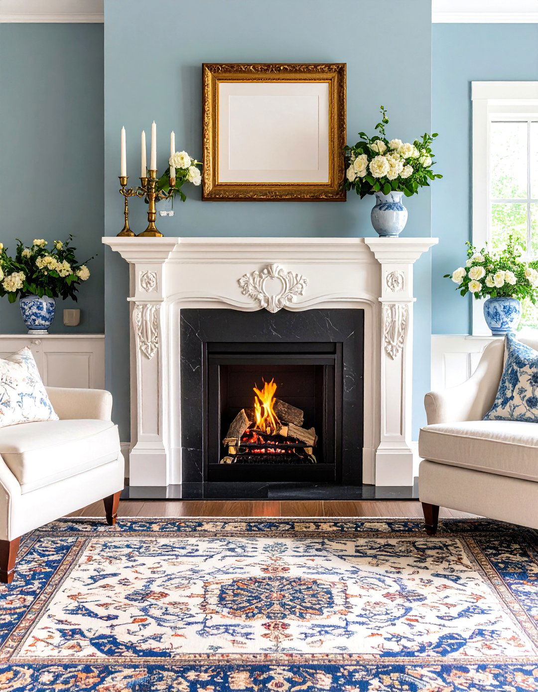 Traditional Elegant Fireplace with Layered Symmetry - 24 Fireplace Decor Ideas