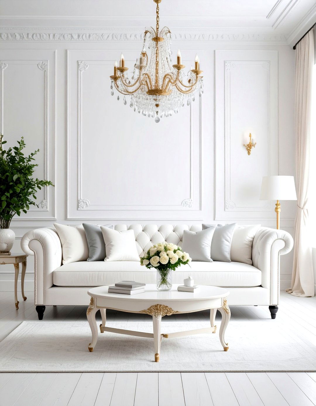 Traditional Elegant White Living Room - 24 White Living Room Ideas