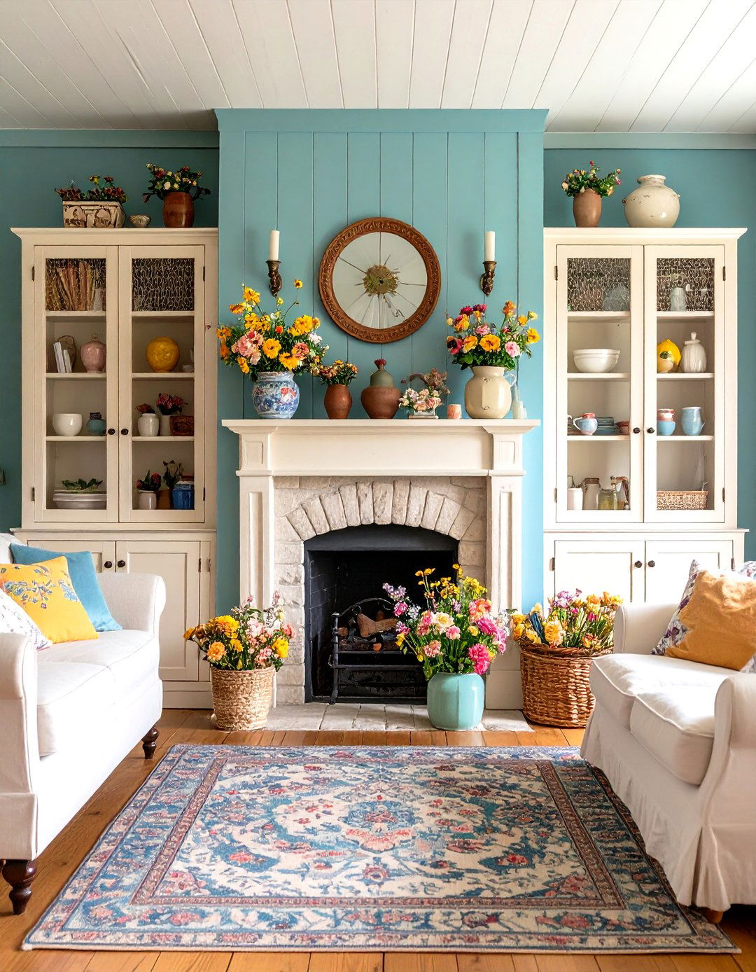 Traditional English Country Cottage - 24 Fireplace With Bookshelves