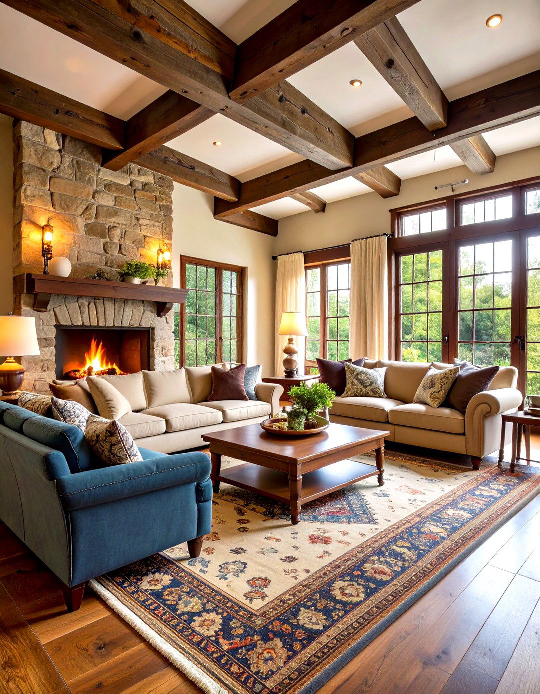 Traditional English Country Living Room with Dark Oak Beams - 24 Exposed Beam Living Room Ideas