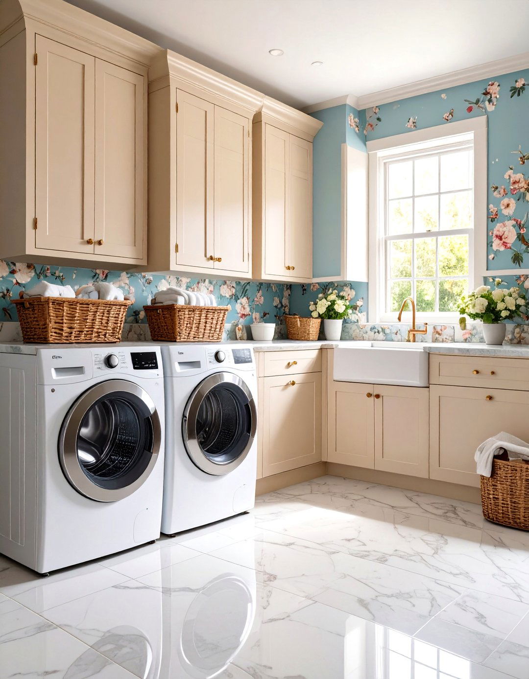 Traditional English Country Stackable Laundry Room - 24 Stackable Laundry Room Ideas