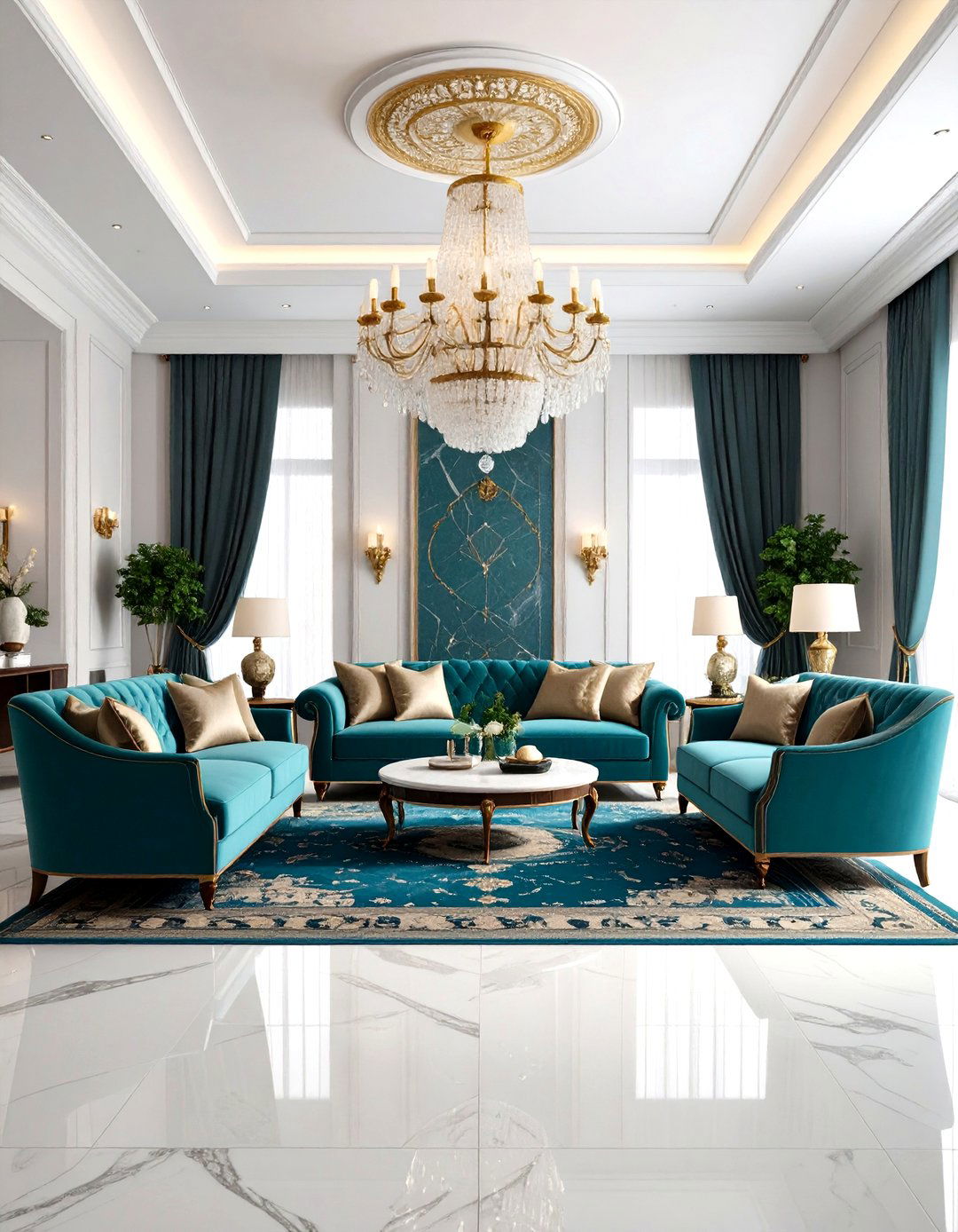 Traditional Formal Marble Elegance - 24 Marble Floor Living Room Ideas