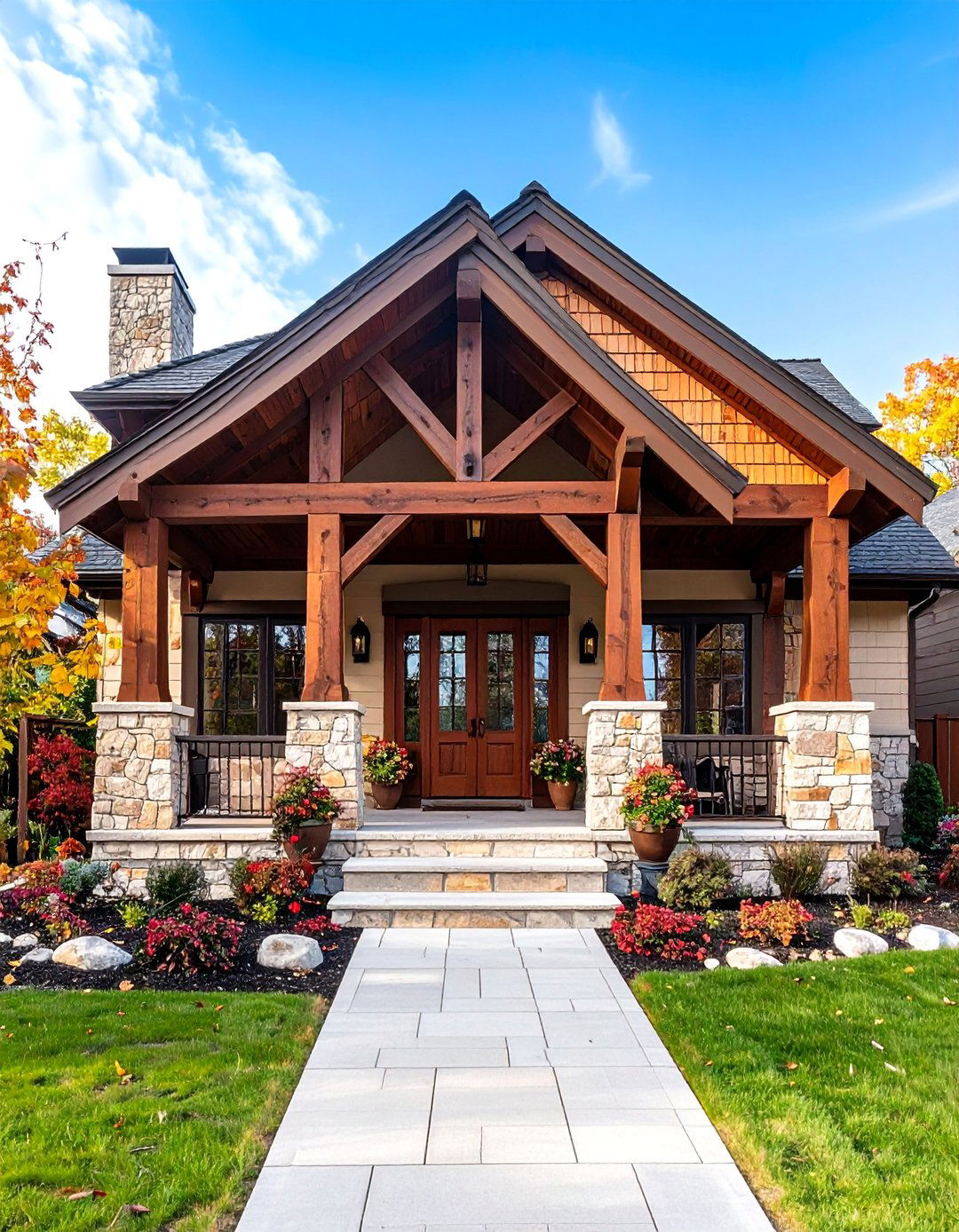 Traditional Gabled Wood Car Porch Design - 24 Car Porch Design Ideas