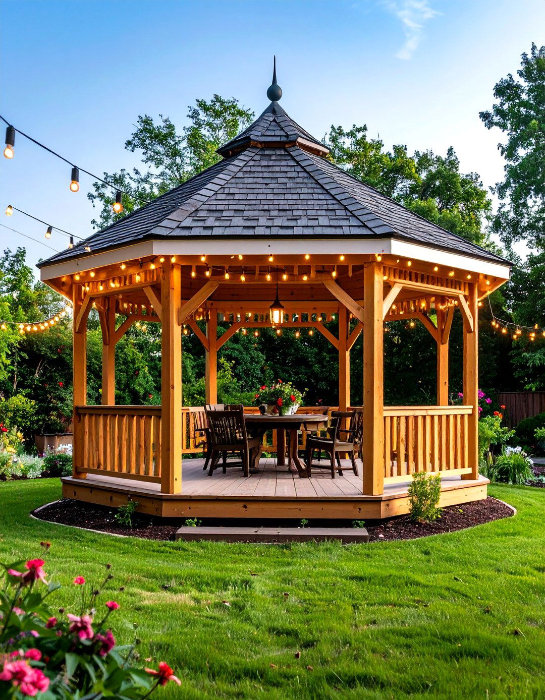 Traditional Gazebo with Dining Area - 24 Covered Patio Ideas