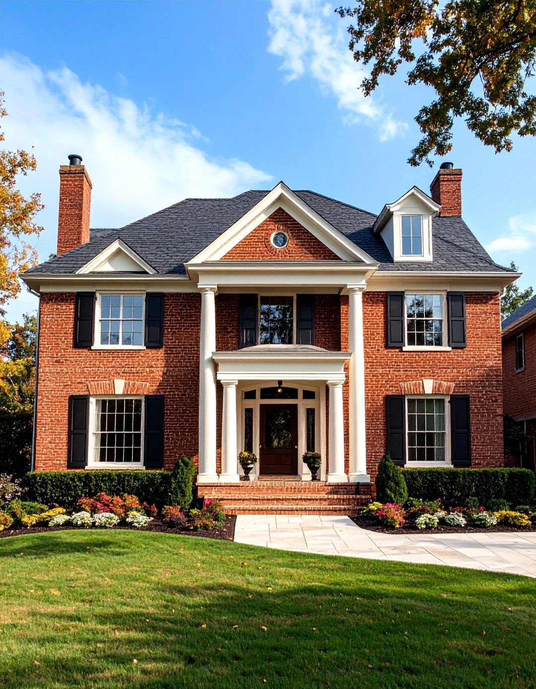 Traditional Georgian Brown Brick with Cream Limestone - 24 Cream and Brown House Exterior Ideas