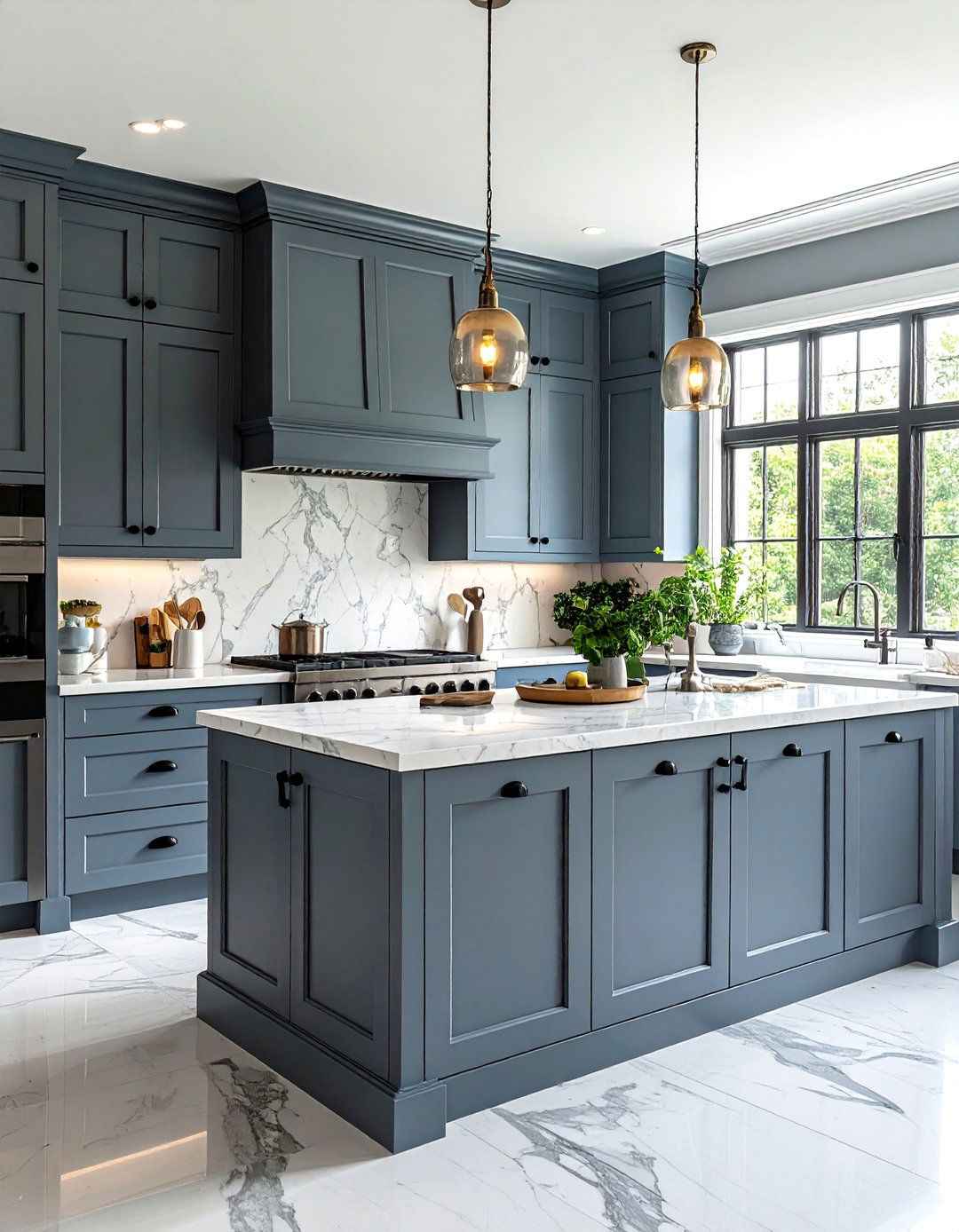 Traditional Gray Raised Panel with Black Cup Pulls - 24 Gray and Black Kitchen Ideas