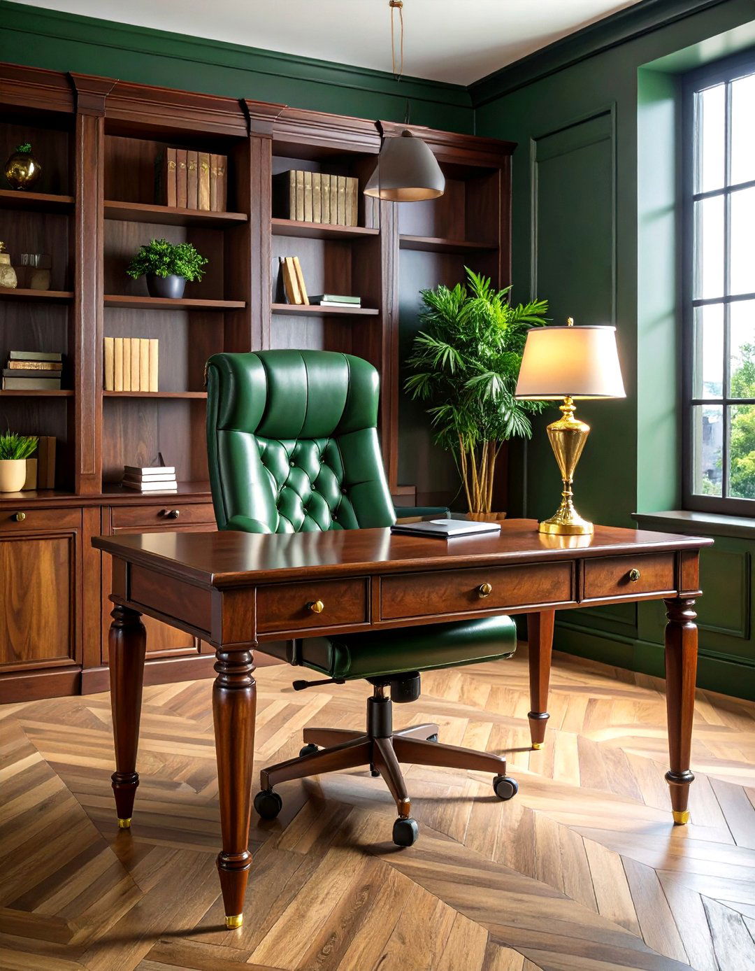 Traditional Green Leather Office - 24 Dark Green Office Ideas and Inspiration