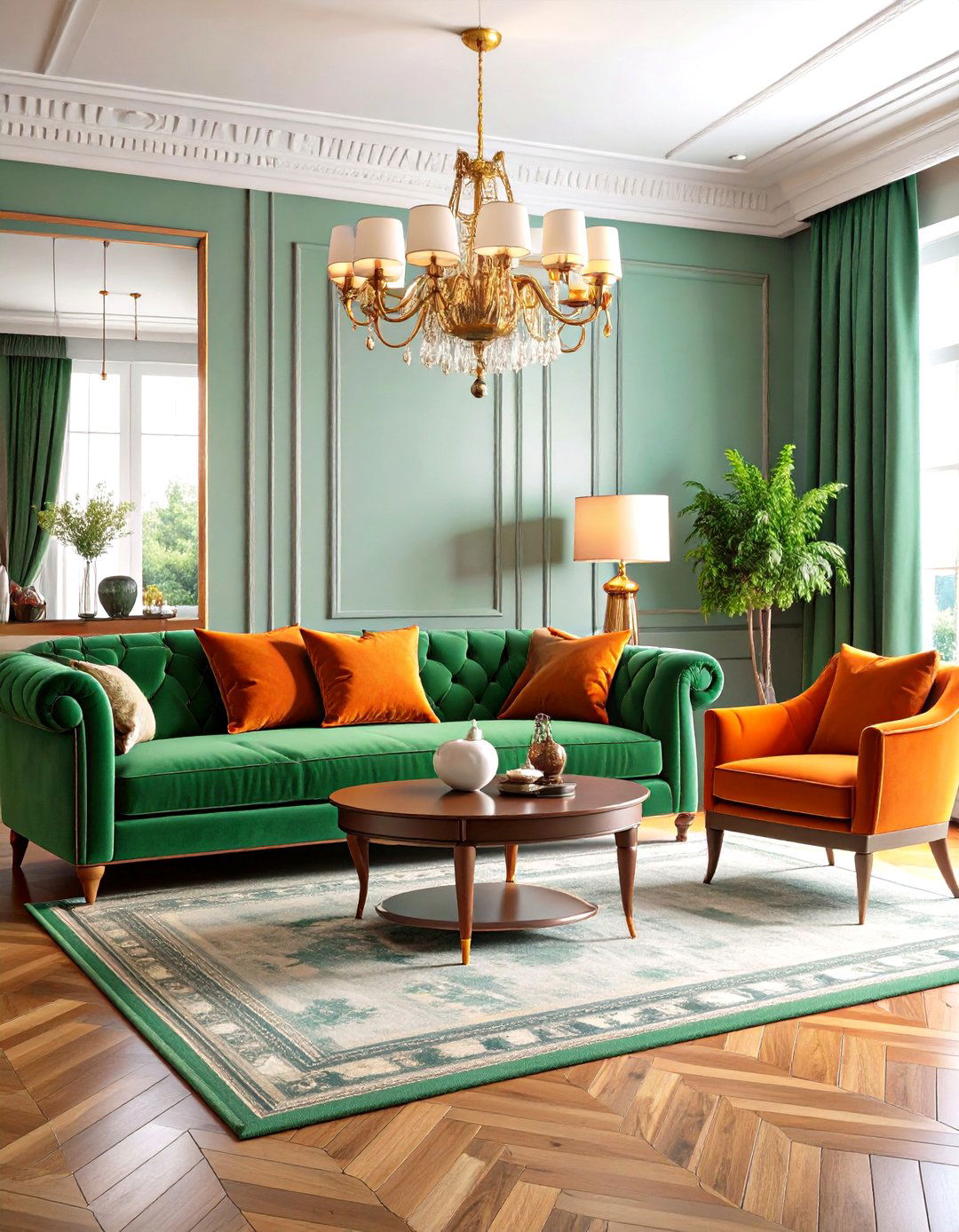 Traditional Green Orange Classic Living Room Design - 24 Green and Orange Living Room Ideas