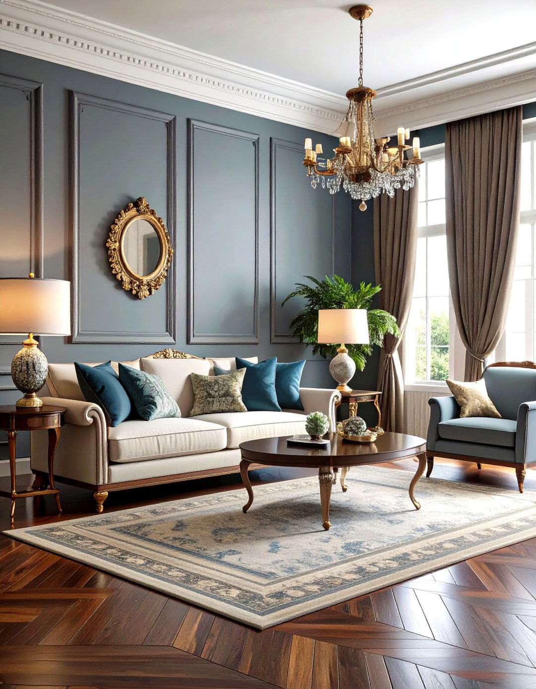 Traditional Grey Living Room Elements - 24 Grey Living Room With Dark Wood Floors