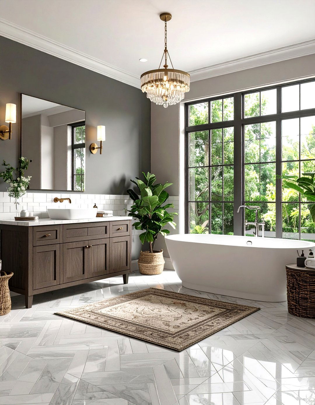 Traditional Grey Marble Basketweave Tile Bathroom - 24 Grey Tile Bathroom Ideas