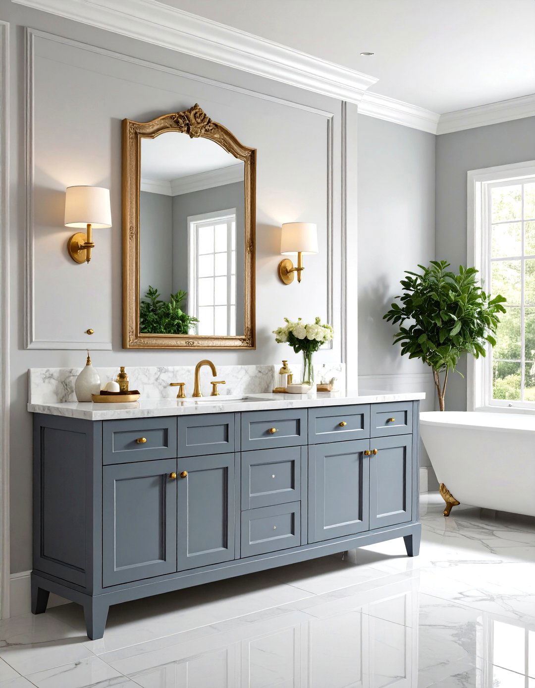 Traditional Grey Vanity with Raised Panels - 24 Grey Bathroom Vanity Design Ideas