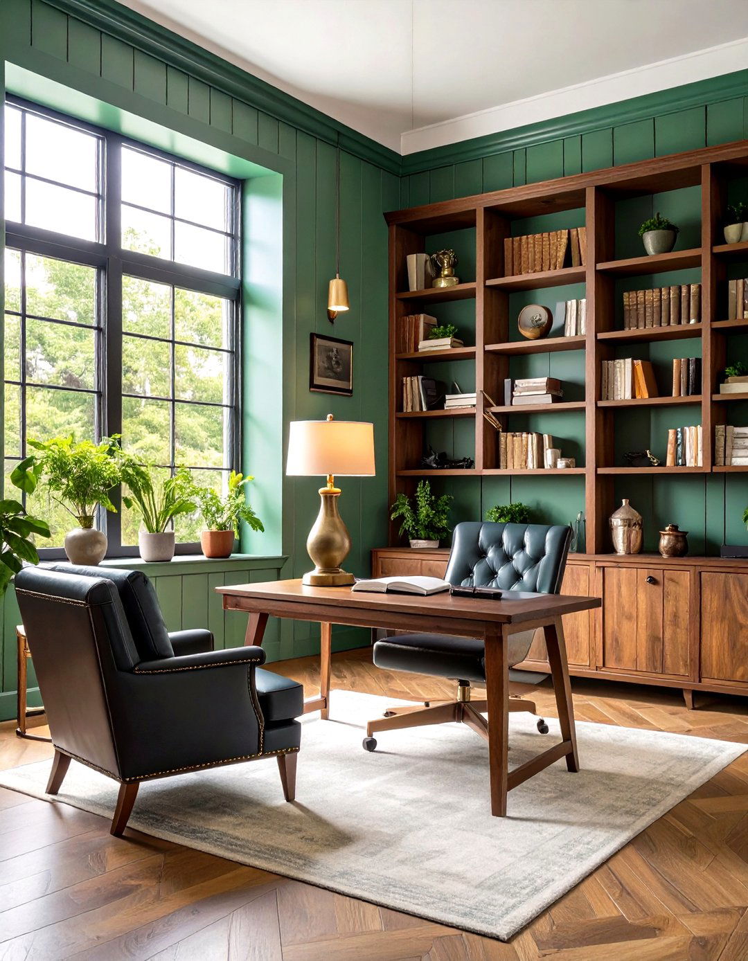 Traditional Home Office with Sage Green Shiplap Study Wall - 24 shiplap accent wall ideas