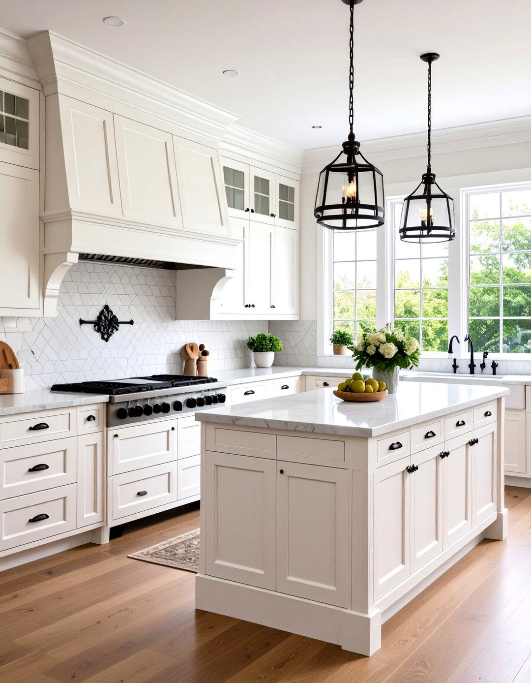 Traditional Kitchen with Decorative Black Escutcheons - 24 White Kitchen Cabinets With Black Hardware