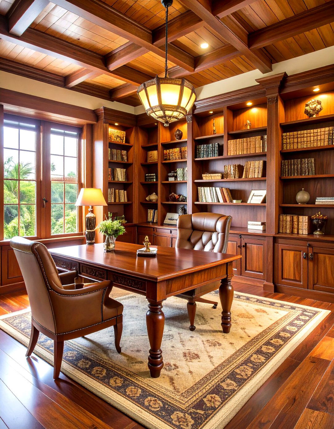Traditional Koa Wood Study Room - 24 Hawaiian Interior Design Ideas