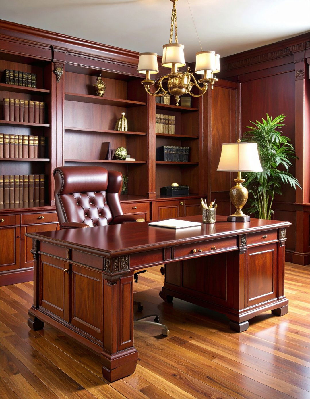 Traditional Leather and Wood Executive Office - 24 Man Cave Office Ideas