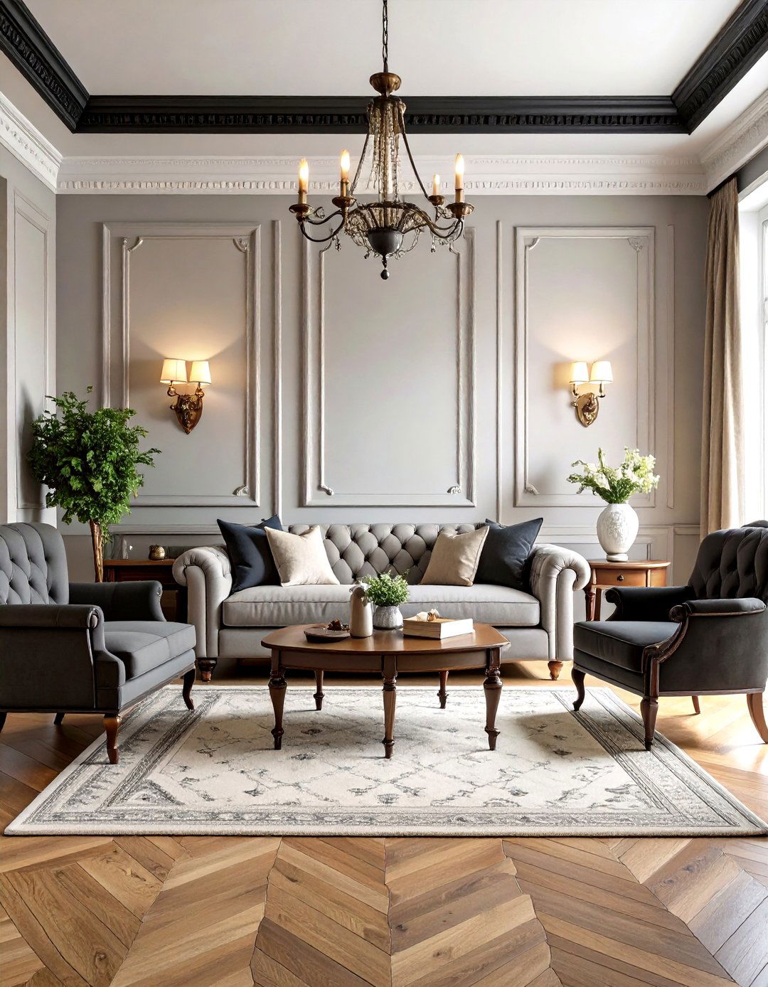 Traditional Living Room With Modern Updates - 24 Living Room With Grey Walls and Black Trim