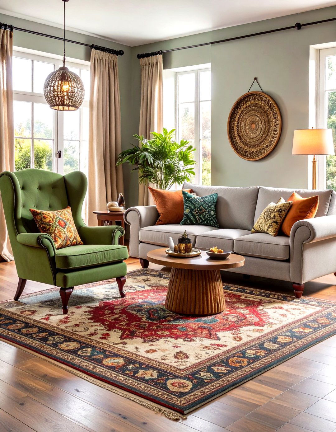 Traditional Living Room with Hunter Green and Silver Grey - 24 Green and Grey Living Room Ideas