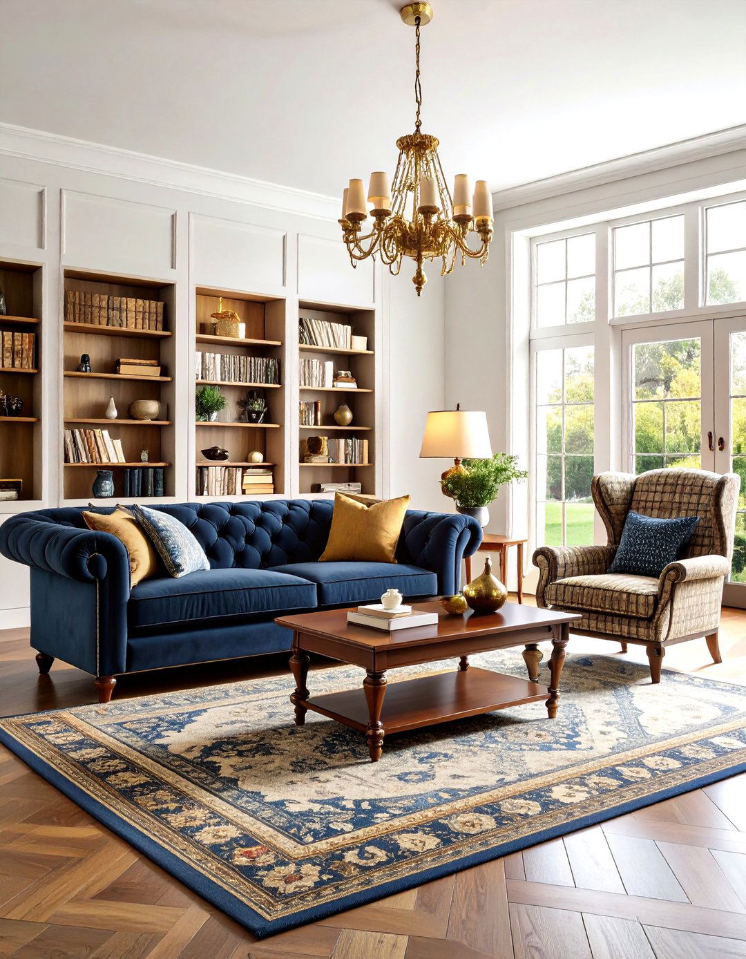 Traditional Living Room with Rich Wood and Classic Patterns - 24 Cozy Living Room Ideas