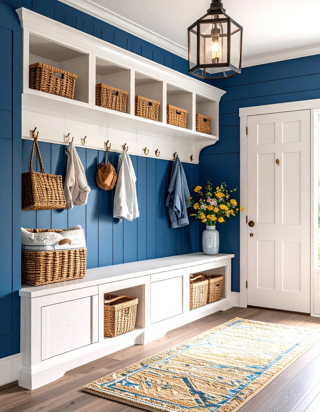 Traditional Mudroom with Navy Blue Shiplap Storage Wall - 24 shiplap accent wall ideas