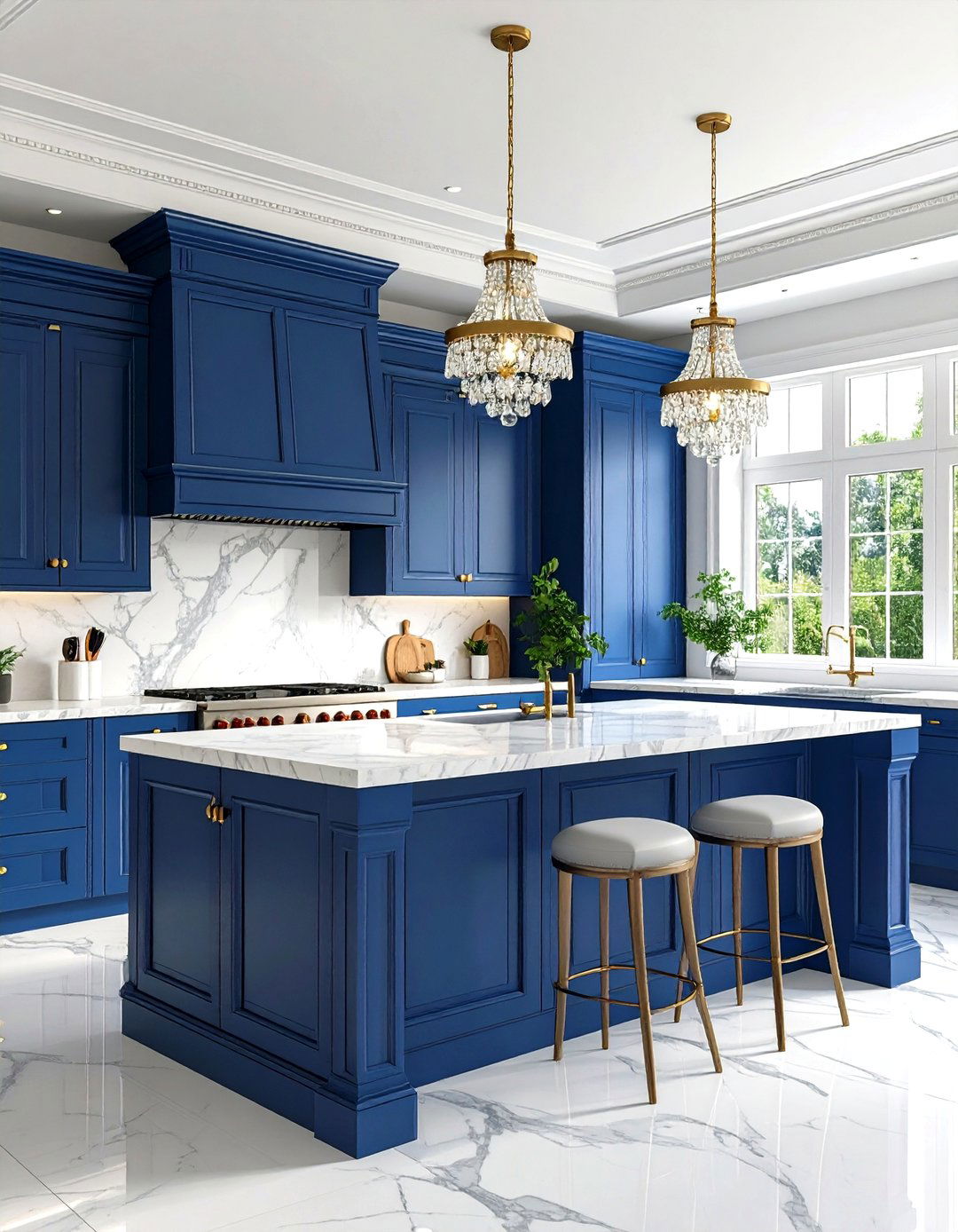 Traditional Navy Blue Furniture Style Island - 24 White Kitchen Cabinets With Blue Island
