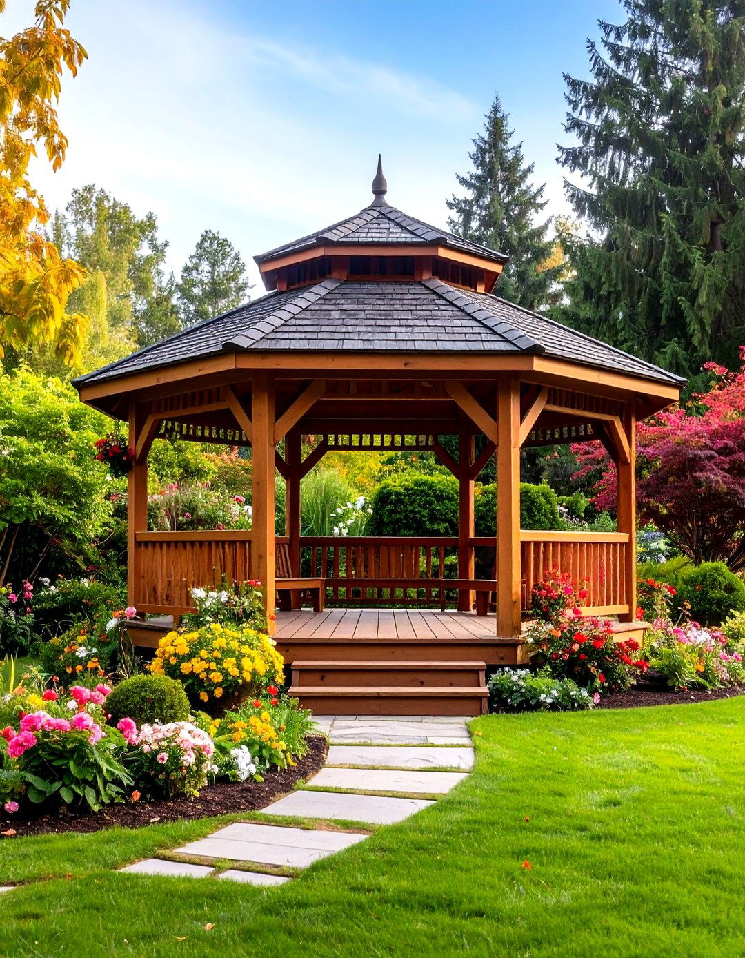Traditional Octagonal Wooden Gazebo - 24 patio with a gazebo ideas
