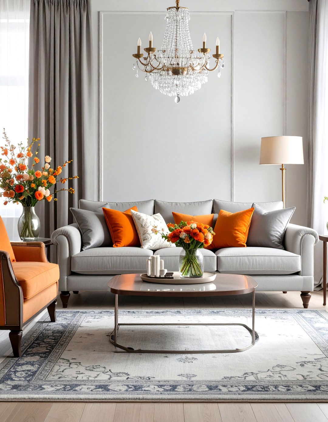 Traditional Orange and Silver Grey Living Room - 24 Orange and Grey Living Room Ideas
