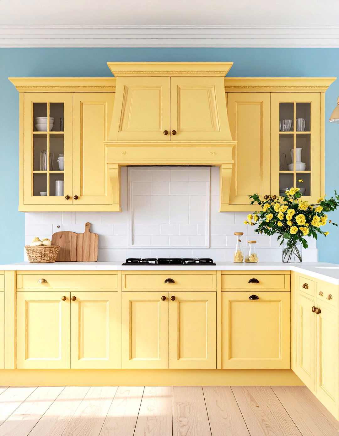 Traditional Pale Yellow Kitchen with Crown Molding - 24 Pale Yellow Kitchen Ideas