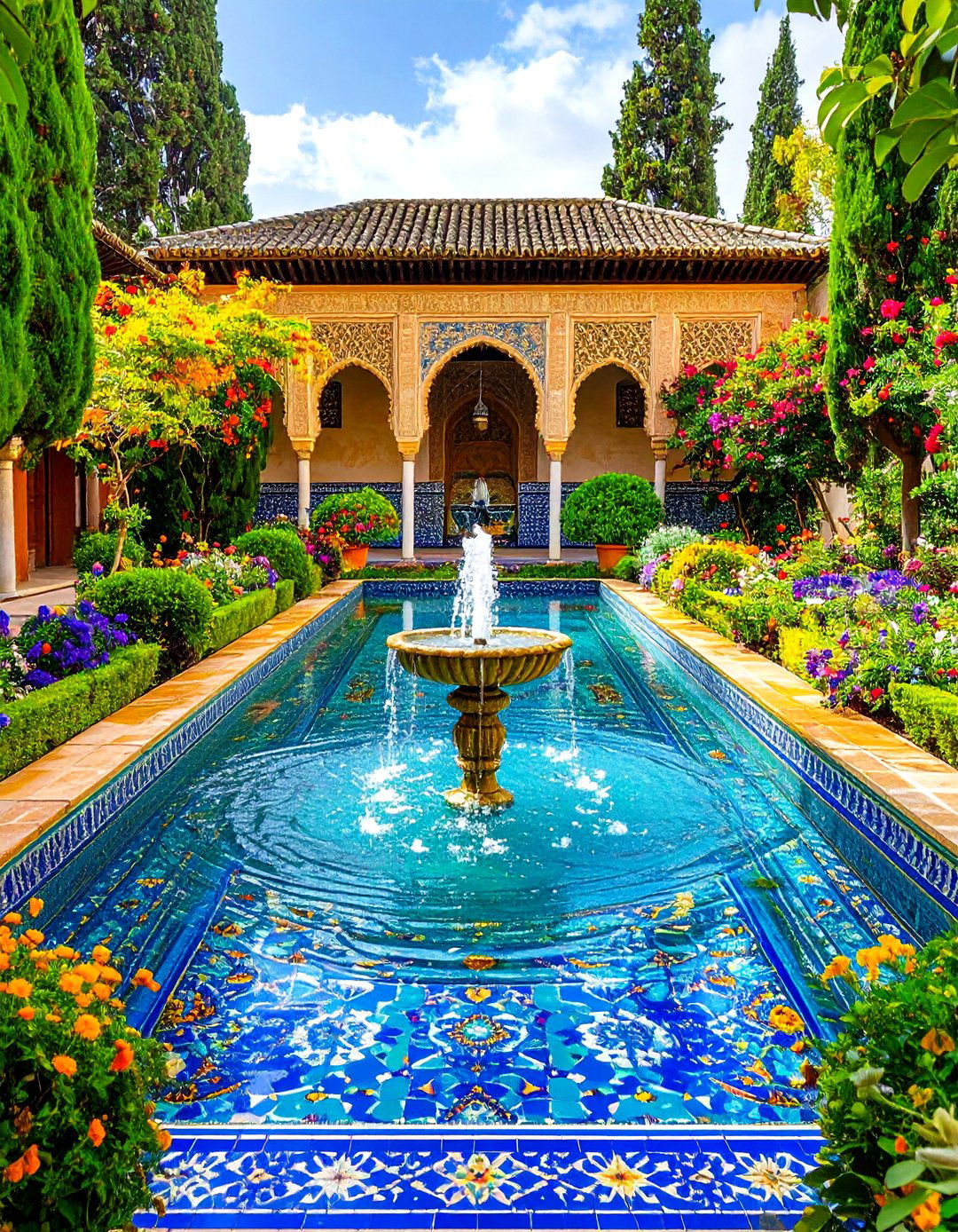 Traditional Persian Style Pool with Fountain Center - 24 Small Garden Reflecting Pool Ideas