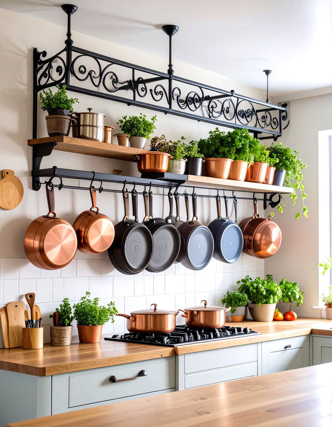 Traditional Pot Rack Display - 24 Tudor Kitchen Ideas
