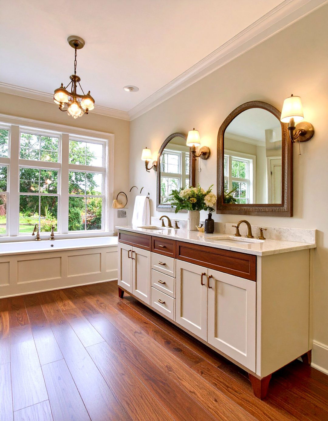 Traditional Powder Room with Rich Mahogany Wood - 24 Powder Room Ideas