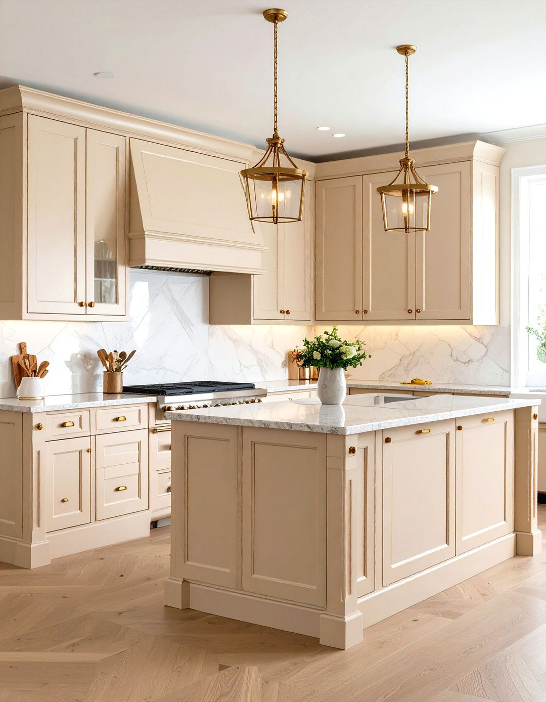 Traditional Raised Panel Beige Style - 24 Kitchens With Beige Kitchen Cabinets