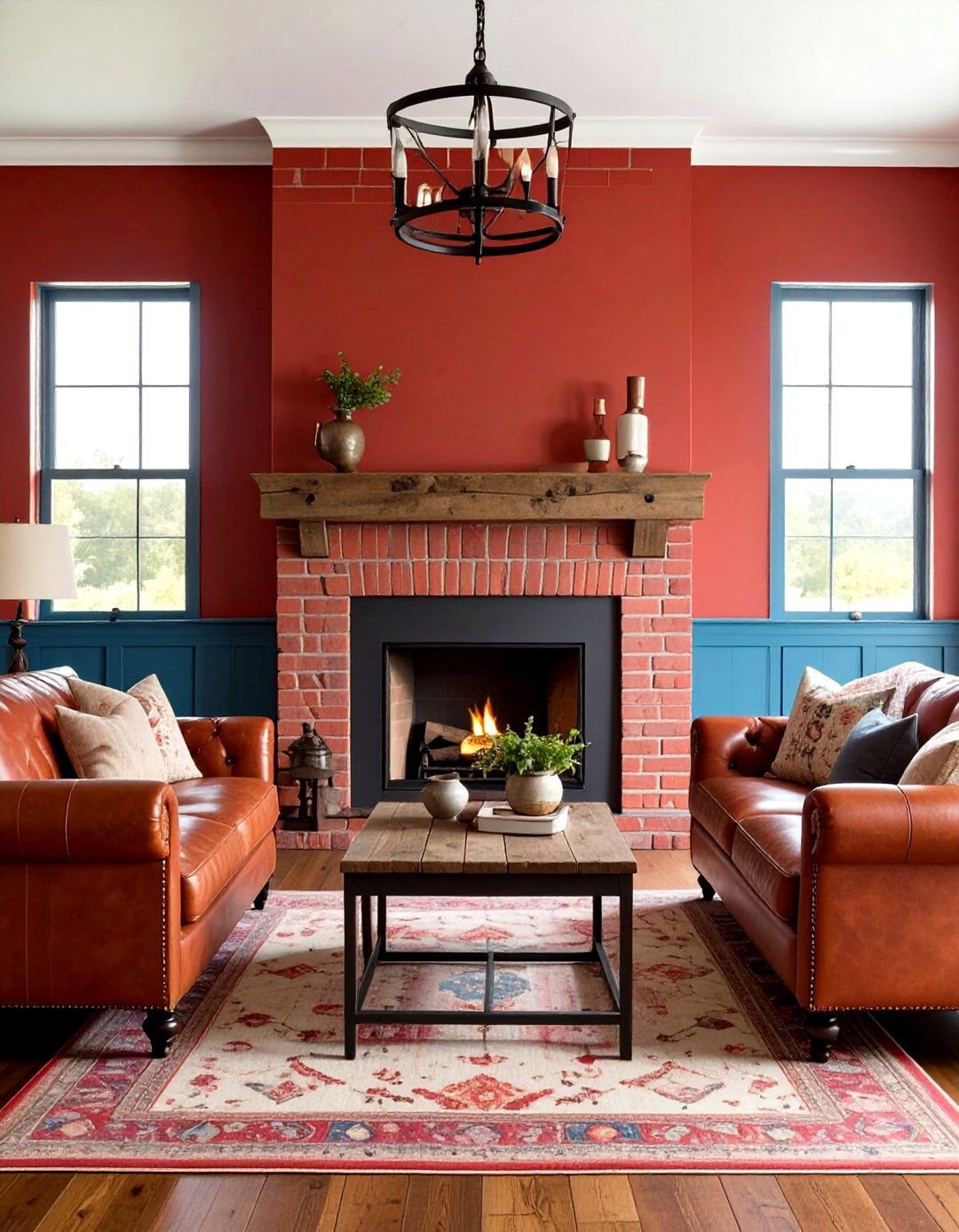 Traditional Red Brick Farmhouse Living Room - 24 Rustic Living Room With a Brick Fireplace Ideas