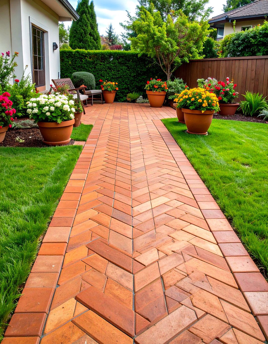 Traditional Red Clay Herringbone Patio Design - 24 herringbone brick patio designs