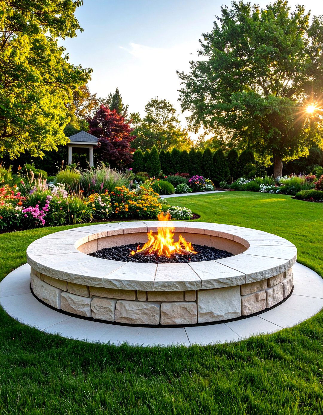 Traditional Round Limestone Fire Ring - 24 Stone Fire Pit Ideas