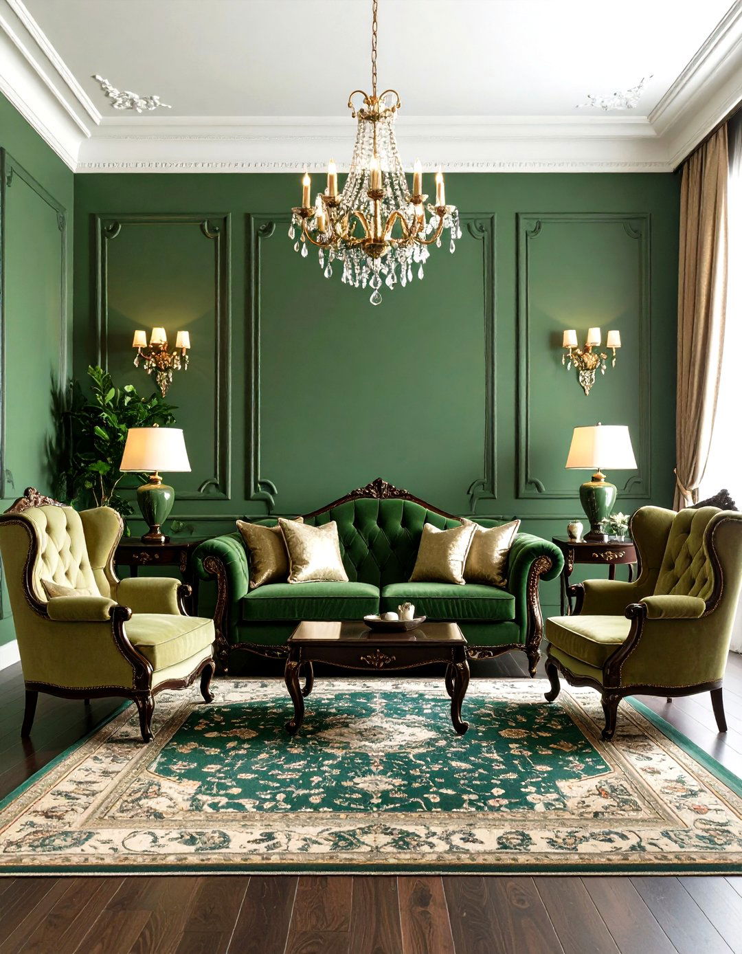 Traditional Sage Green Living Room with Dark Wood Furniture - 24 Sage Green Living Room Ideas