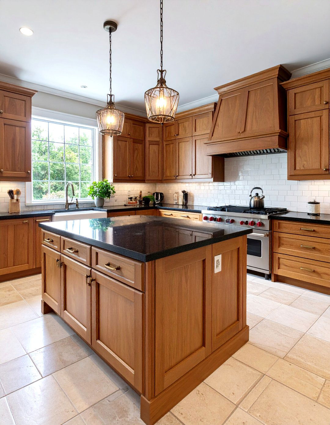 Traditional Shaker Style Brown Cabinets with Black Granite - 24 kitchen with brown cabinets and black countertops ideas