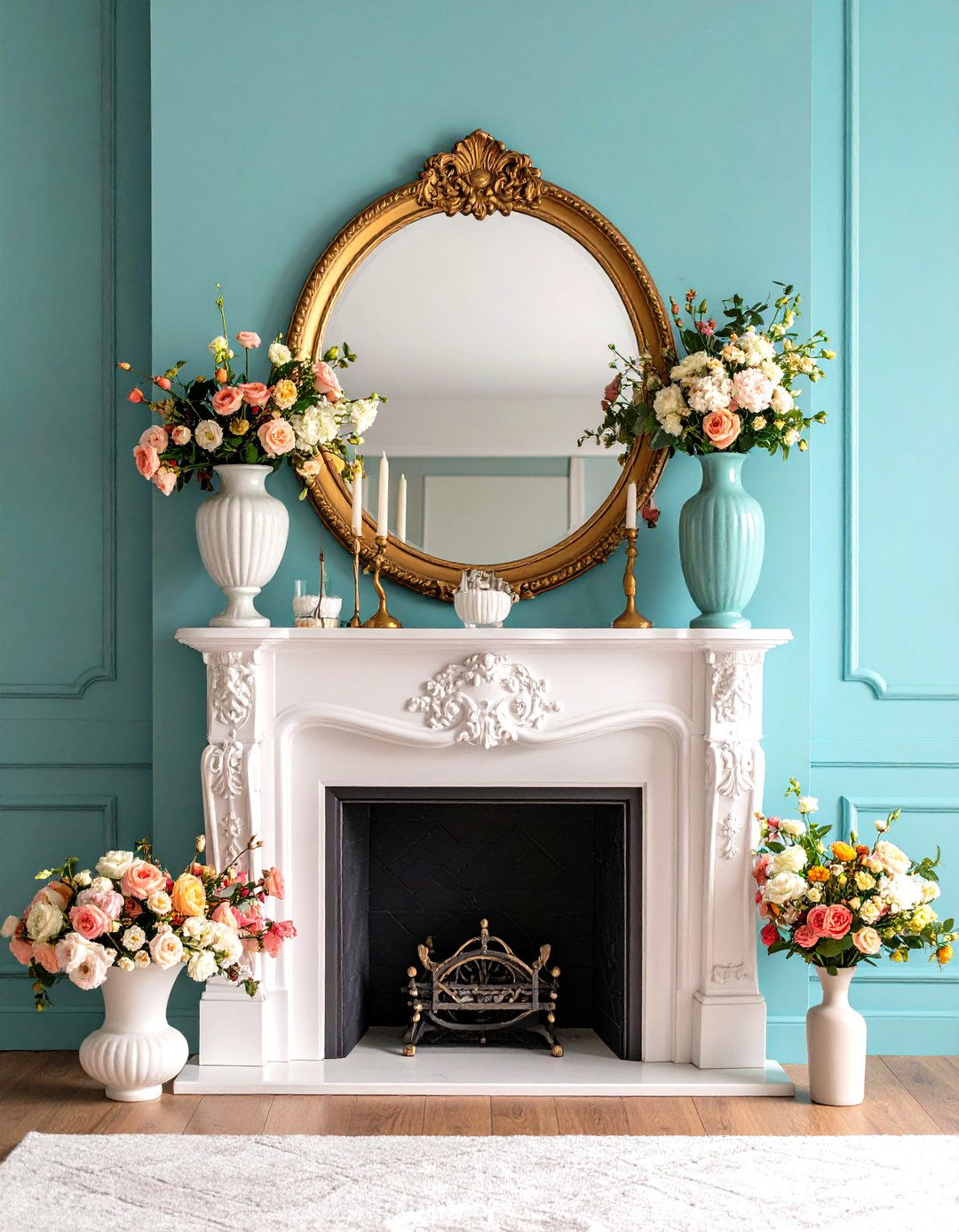 Traditional Spring Symmetry - 24 Spring Mantel Decor Ideas