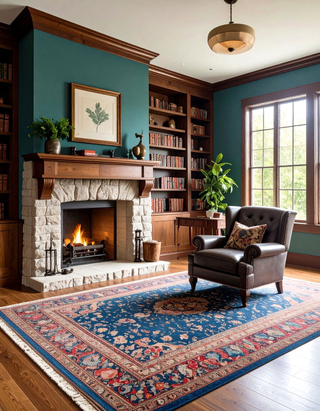 Traditional Stone Fireplace Study - 24 Home Office With Fireplace Ideas