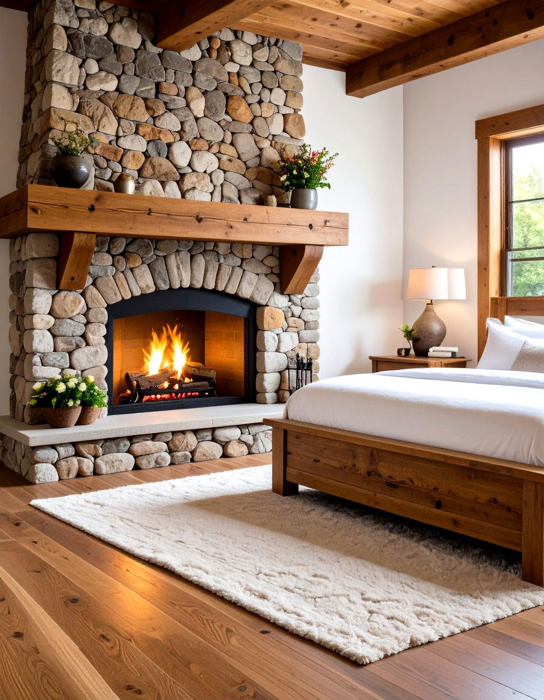 Traditional Stone Hearth with Wooden Accents - 24 Bedroom Fireplace Ideas