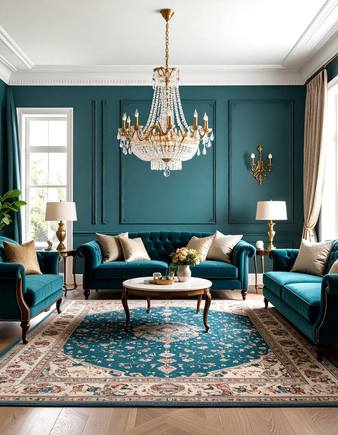 Traditional Teal Elegance - 24 Teal Living Room Ideas