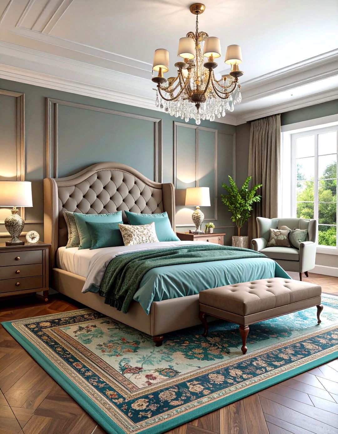 Traditional Teal and Grey Elegance - 24 Teal and Grey Bedroom Ideas