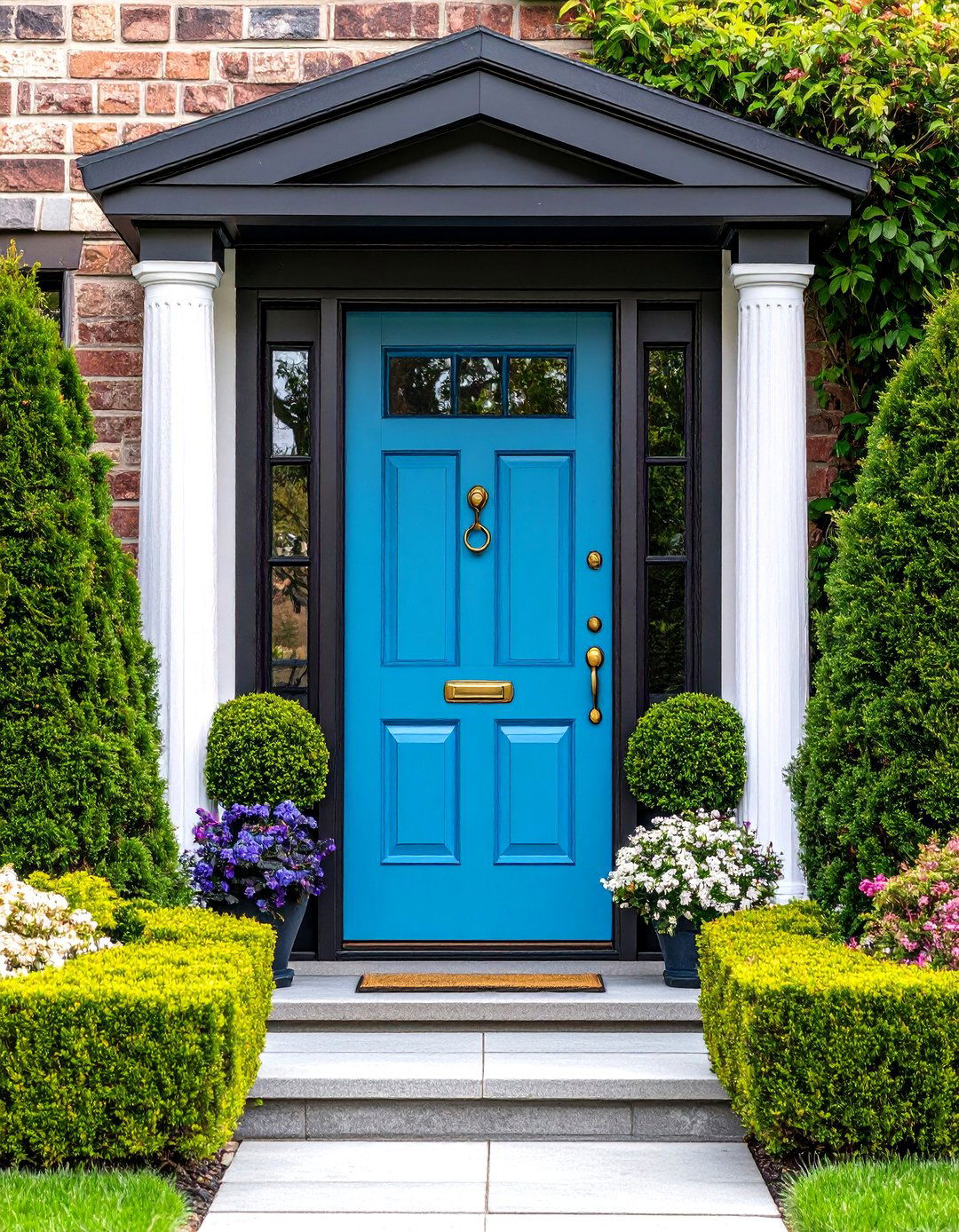 Traditional Turquoise Door with Brick Exterior - 24 Turquoise Front Door Ideas