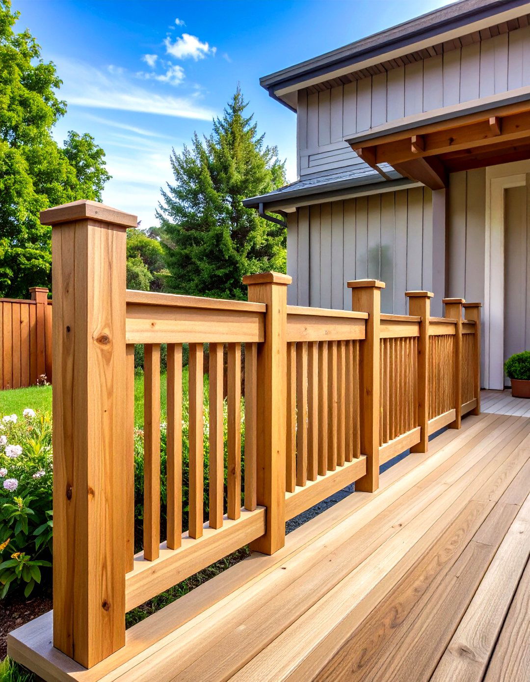 Traditional Vertical Wood Baluster Railing - 24 Wood Deck Railing Ideas
